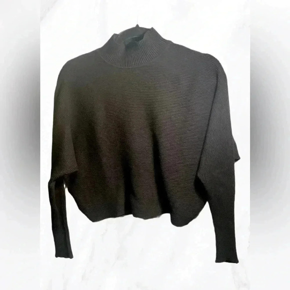Philosophy black turtle mock neck casual versatile cropped long sleeve sweater L - Picture 2 of 5